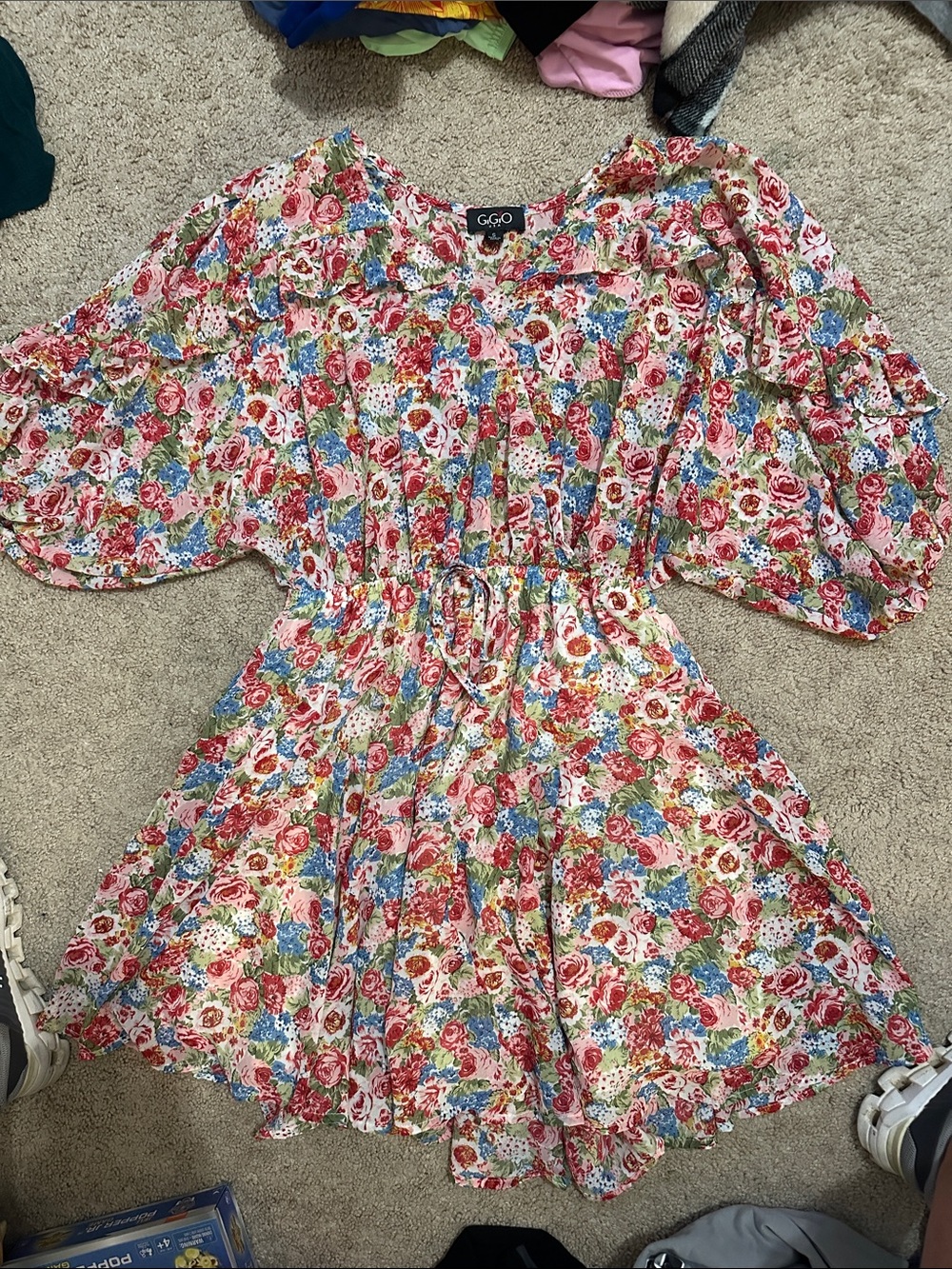 GGO Pink Floral Elastic-Waist Casual Women's Dress